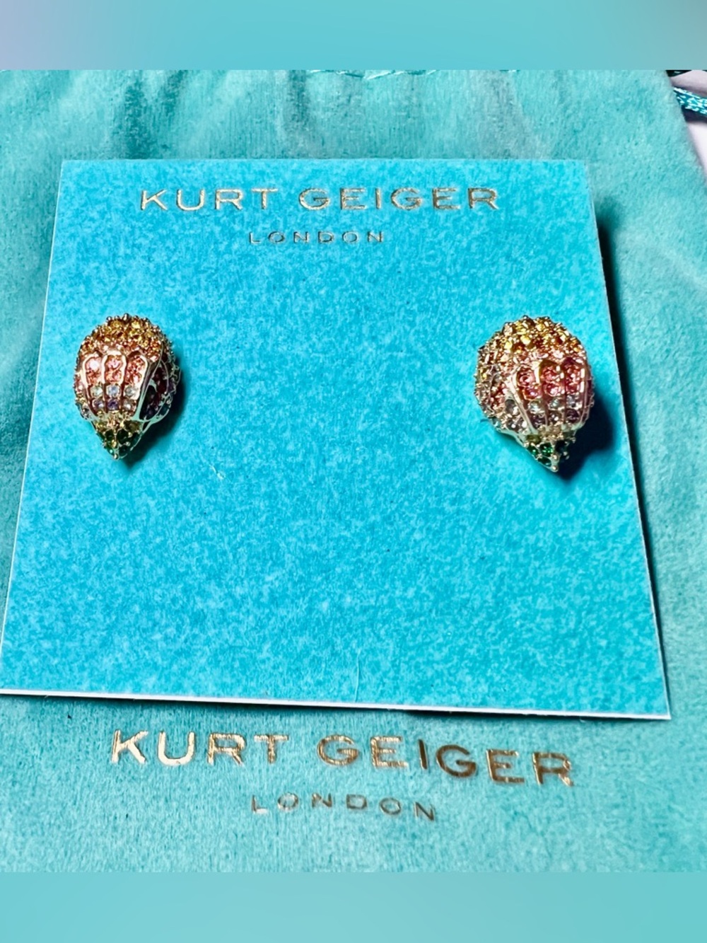 Kurt Geiger Eagle Gold Crystal Dome Stud Earrings NWT